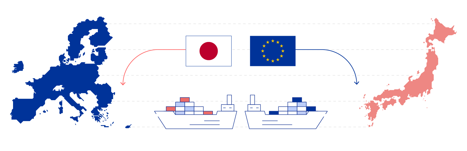 Mappe e bandiere dell'UE e del Giappone.