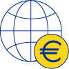 Illustrazione astratta del globo terrestre con il simbolo dell'euro.