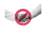 A handshake covered by a prohibition sign.